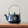 Blue Ceramic Teapot, Large capacity cooling water kettle, Brewing tea pot with tea strainer, Restaurant handle style tea kettle