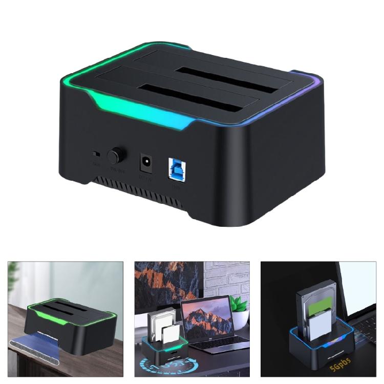 Double Bay Hard Drive Enclosure USB3.0 for 3.5 and 2.5inch Drives Docking Station with Convenient Offline Clone