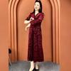 Women's Plus Size Printed Velvet Dress Autumn Loose V-neck A-line Long Casual Dress