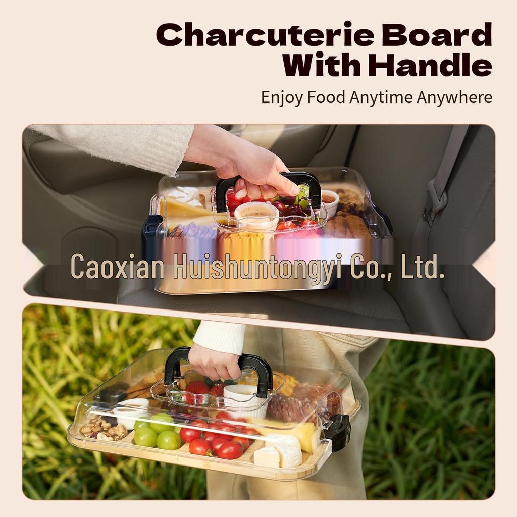 Eco-friendly Bamboo Tray with Acrylic Lid - Portable Wooden Plate for Camping, Picnics, and Restaurants