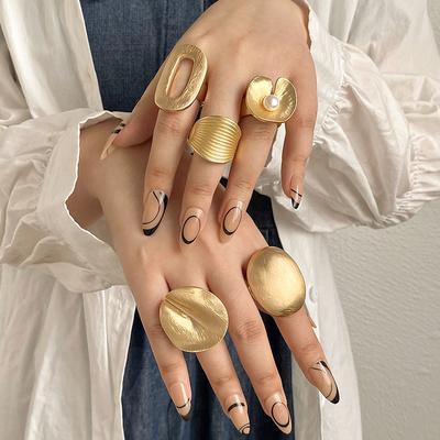 Fashion Elastic Rope Adjustable Rings for Women Men Irregular Geometric Matte Chunky Gold Color Finger Ring Charm Jewelry