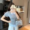 Women's Plus Size Summer Patchwork Faux Two-Piece Short Sleeve T-Shirt - Slimming Loose Fit
