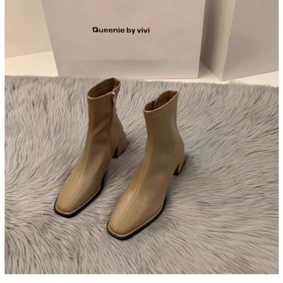 Fashion High Quality Soft PU Leather Women Ankle Boots Square Toe Square Heel Short Boots 2024 Autumn Winter Women Shoes Chelsea Boots