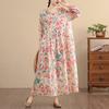 DIMANAF New 2025 Women Plus Size Spring Long Dress Loose Basic Vintage Oversize Long Sleeve Maxi Floral