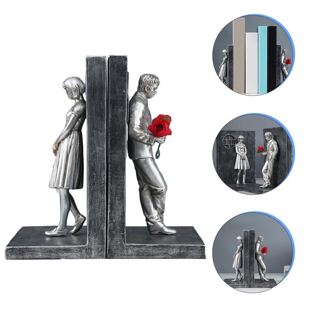 

2Pcs Bookend Vintage Decor Ends for Office Desk Heavy Duty Study Bedroom Book Holder Library Book Holder срібний