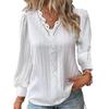 Damen Mode V-Ausschnitt Langarm Pullover Bluse Lässig Uni Farbe Druck Tops Frühling Herbst