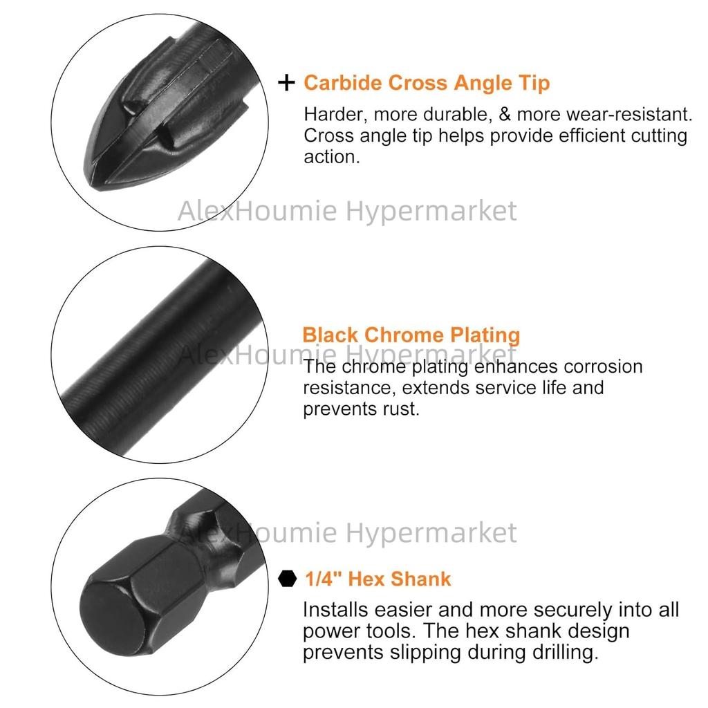Cross Hexagonal Ceramic Tile Drill Bit Glass Ceramic Concrete Hole Opener Alloy Triangular Drill Bit Size 3/4/5/6/7/8/10/12mm