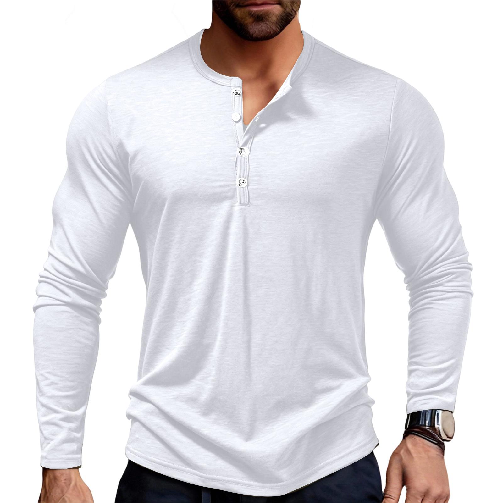 

Men s Solid-color Casual -joint Cotton V-neck Long-sleeved T-shirt Top XL білий