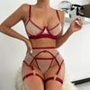 Damen Sexy Dessous Set Neue Spitze Mesh Durchsichtige Dünne Erotische Unterwäsche BH Strumpfband Bein Ring Höschen Mode Kostüm