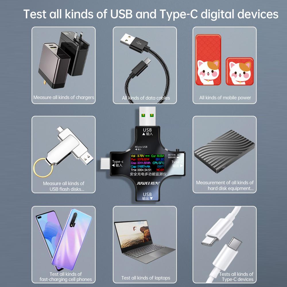 6.5A USB Tester DC Type-C PD Digital Voltmeter Amper Voltage Current Ammeter Detector Power Bank Charger Capacity Meter