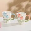 Creative Hand Painted Tulip Mugs High Appearance Level Ins Style Ceramic Cups  Niche Design Sense Drinking Cups and Coffee Cups