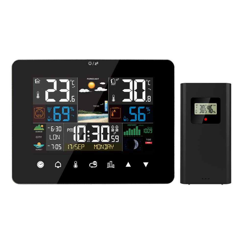 Wireless Weather Station with Humidity Atomic Clock Air Pressure Color Display Digital Forecast Station for Patio House