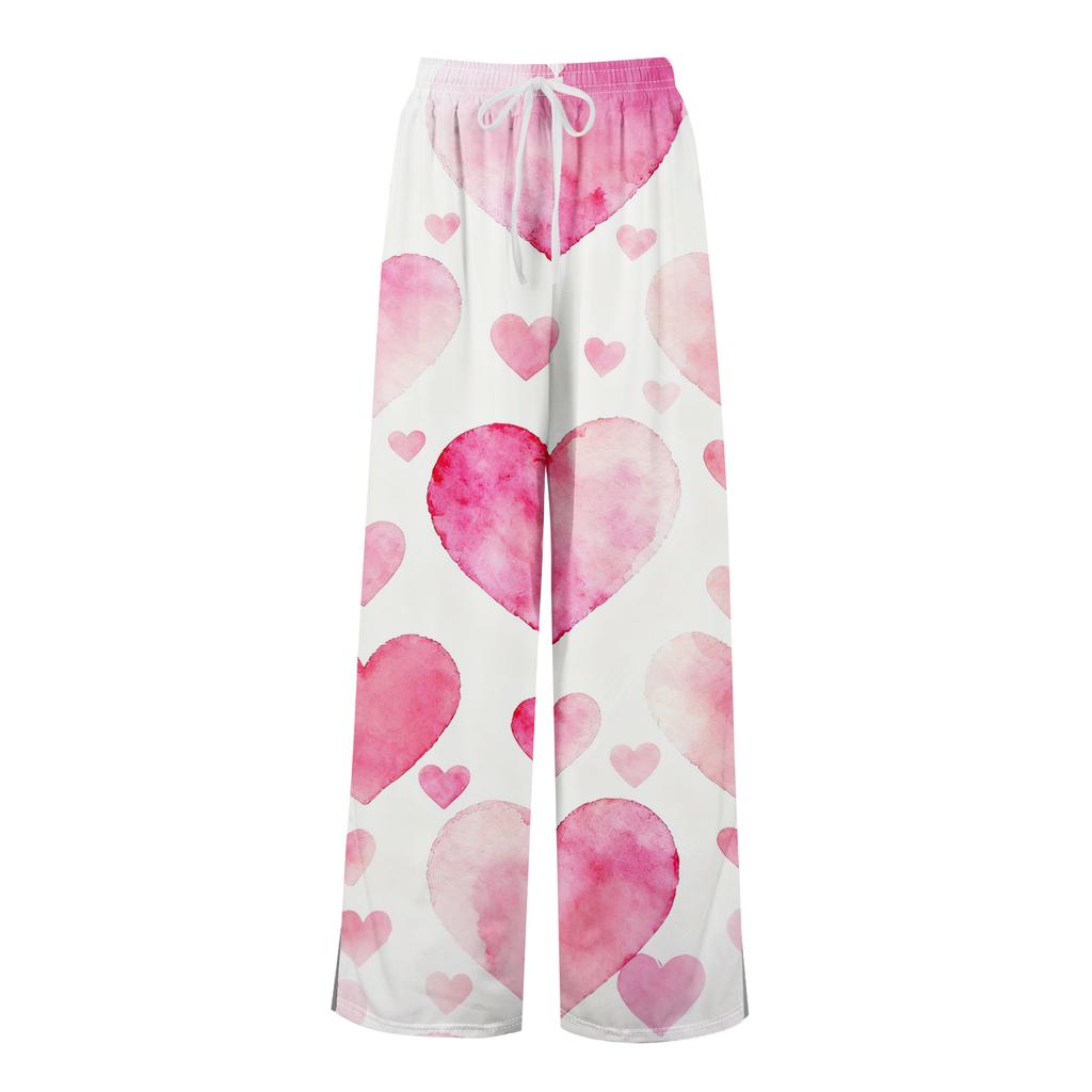 Pantaloni largi cu talie înaltă pentru femei, stil boho de vară, stil palazzo, cu imprimeu, casual, cu buzunare