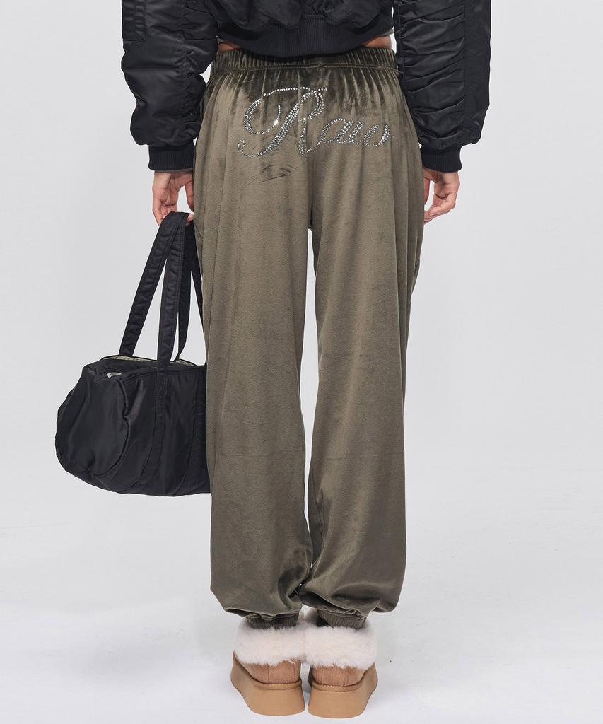 RAWMANTICS Smooth Velvet Cubic Logo Jogger Pants Khaki
