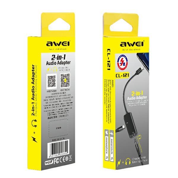 Adapter Lightning do Jack 3.5mm 2w1 AWEI Czarny