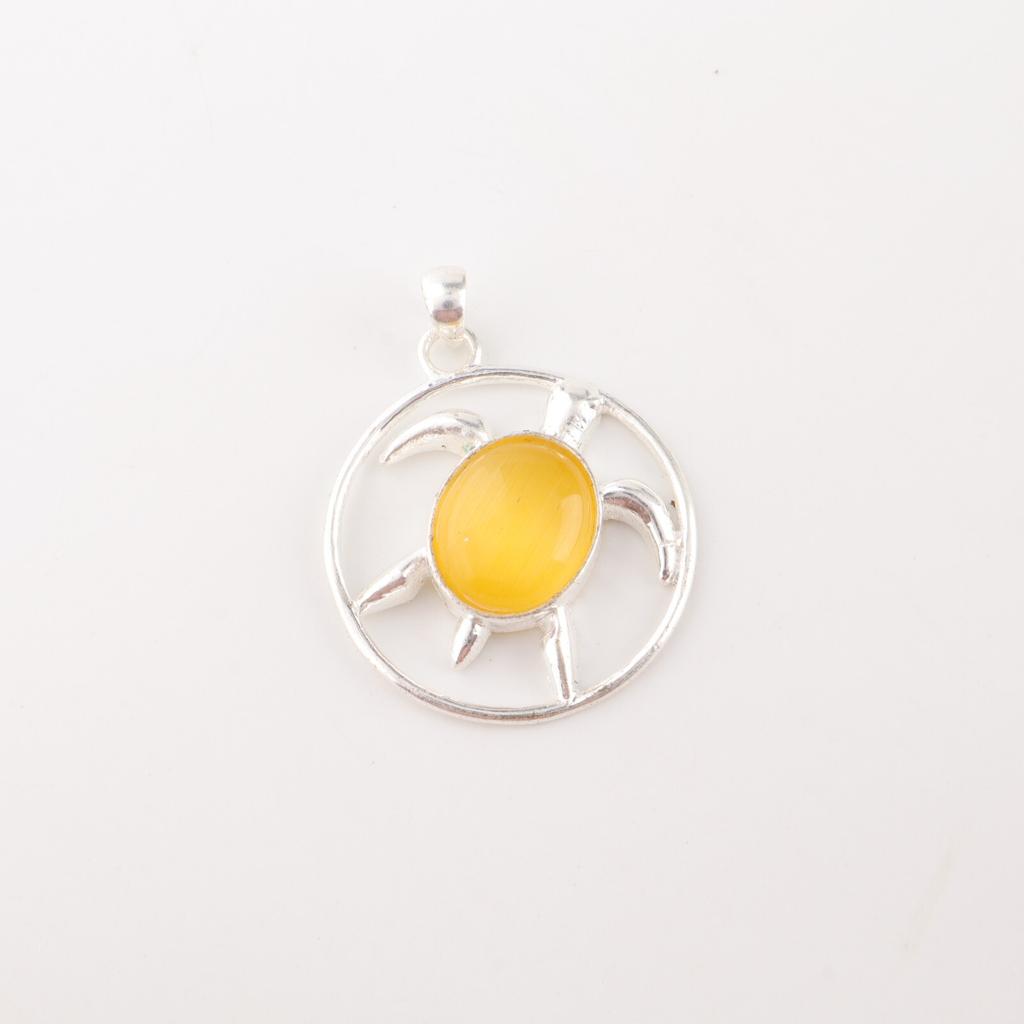 Pierre gemme Oeil de Chat Jaune Bijoux en Argent Sterling 925 Fait Main Pendentif Élégant CP-2-41