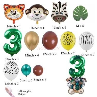 Forest Animal Cartoon Baby One Year Old Decoration Scenery Green Pet Multi Color Aluminum Foil Landing Balloon Combination