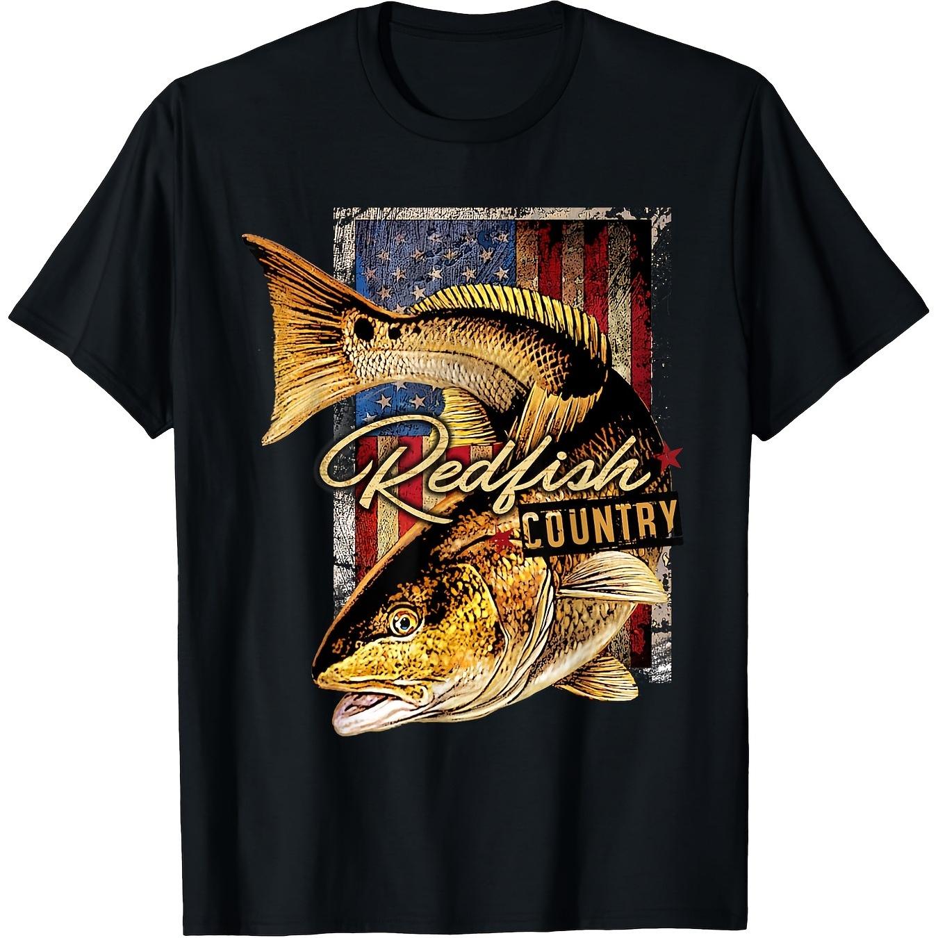 Saltwater Fishing Retro Red Snapper Fish Flag Print TShirt 100 Cotton ONeck Short Sleeve Summer Casual Unisexs Tshirt S