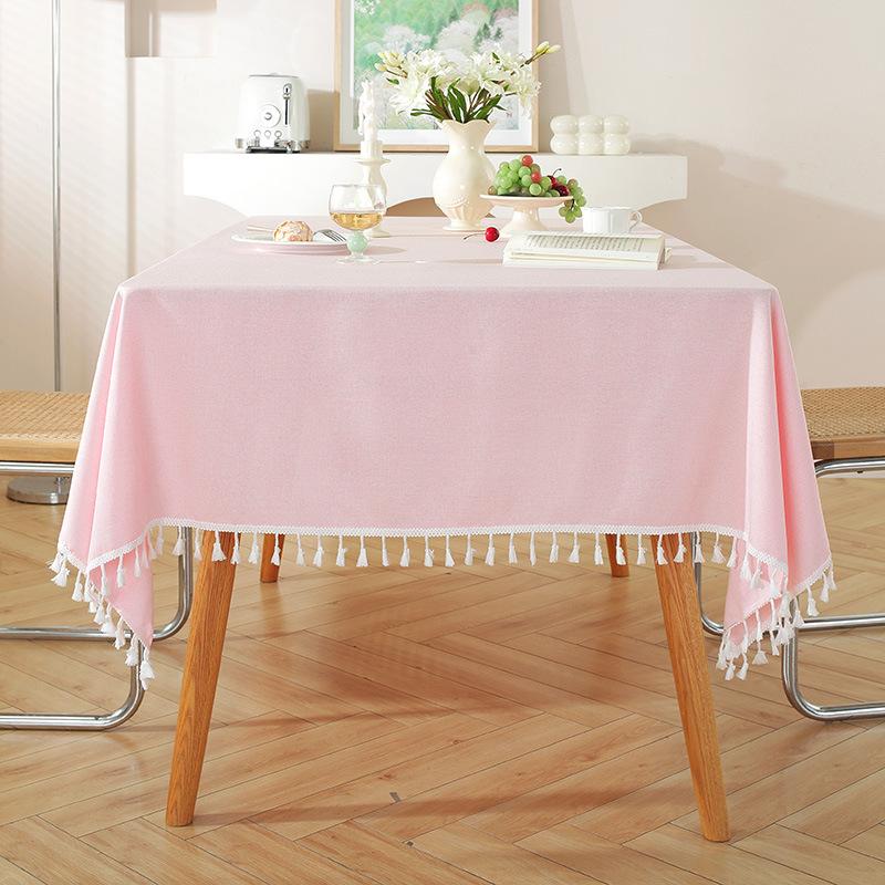 Solid Color Tassel Cotton And Linen Tablecloth Simple High-End Coffee Table Decoration Rectangular Dining Table Cloth