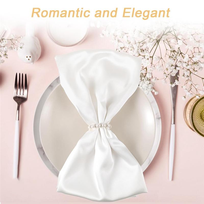 M-Modern-60Pcs Pearl Napkin Rings Imitation Pearl Beaded Rhinestone Napkin Ring Holder Napkin Rings Serviette Napkin Rings