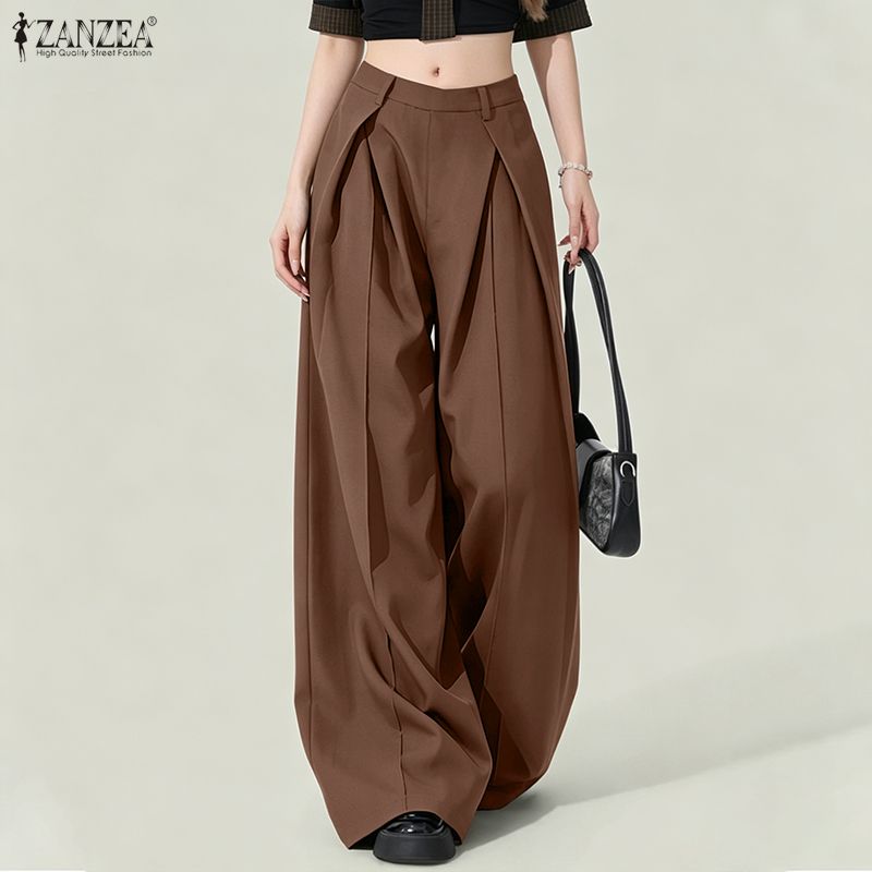 ZANZEA Women Commuer Casual Solid Color Loose Wide Leg Pants