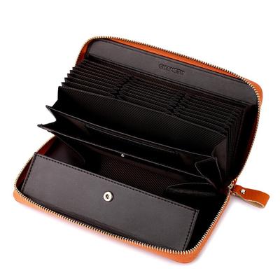 Doodeka Genuine Leather Garcon Long Wallet with Skimming Large Cowhide Leather Women's Prevention, Capacity, (Orange)