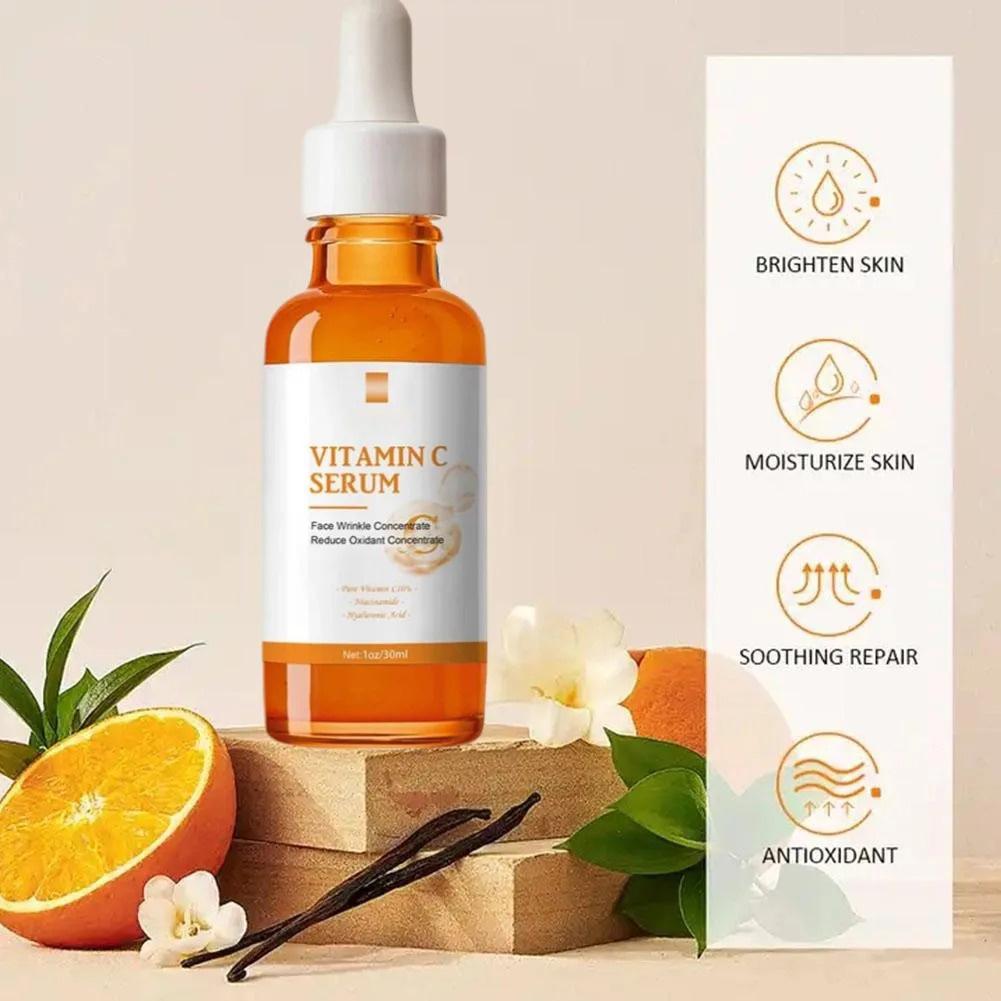 Vitamin C Wrinkle Remover Face Serum Lifting Firming Fade Fine Lines Anti-aging Essence Whitening Brighten Nourish Skin Care 30ml