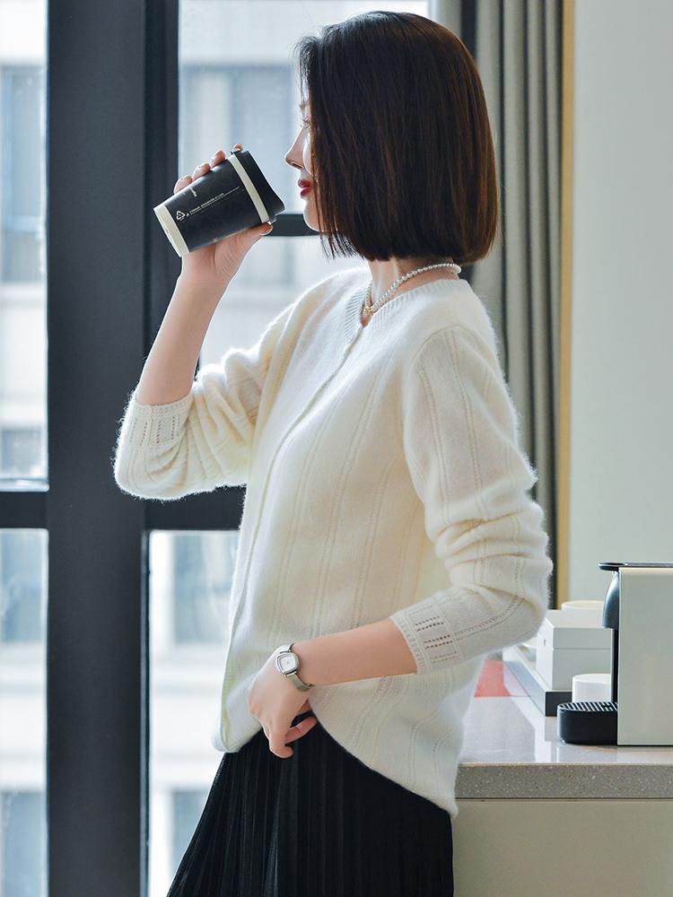 Dámský kašmírový kardigan Qinghe kašmír 30% kašmír 70% vlna podzimní a zimní kašmírový kardigan měkký a teplý