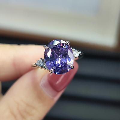 6 Karat Künstlicher Smaragd Ring Damen Ovaler Amethyst Platinbeschichtet Offen Verstellbarer Ring