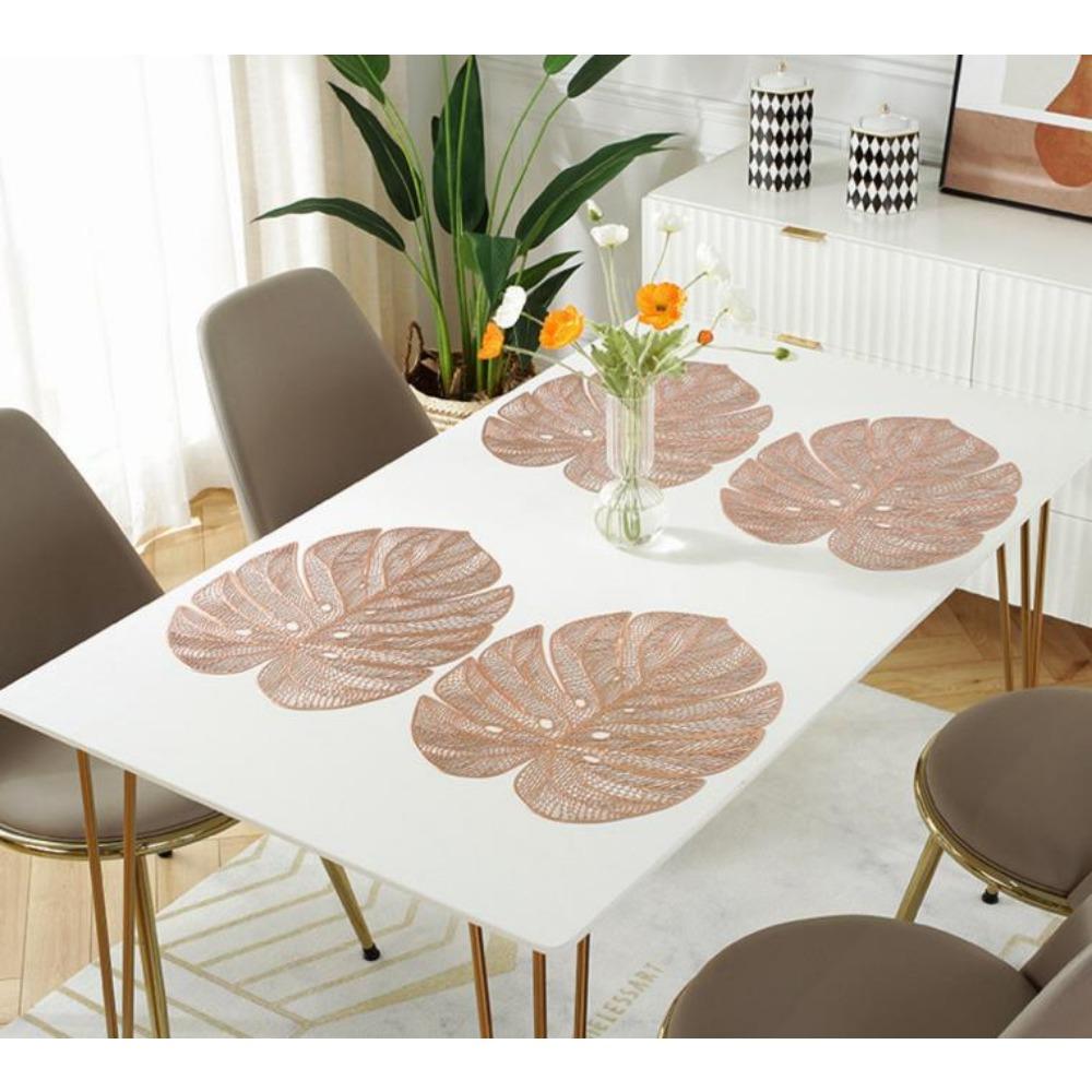 4pcs Green Leaf Shaped Vinyl Meal Mat Suitable For Dining Table Plastic Green Meal Mat Suitable For Wedding Annual Table Decoration Mat