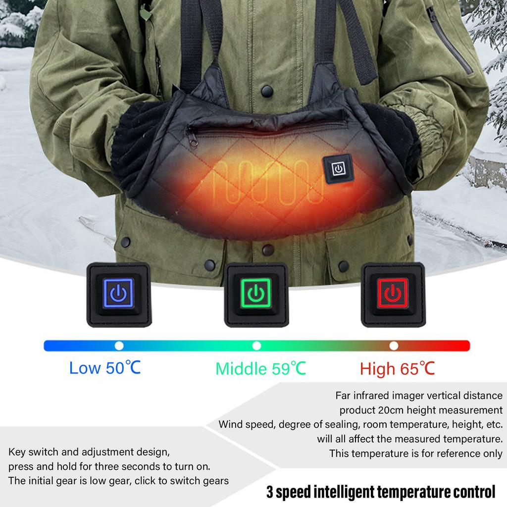 Electric Hand Warming Muff Black Both Sides Quick Heating Shoulder Strap USB Interface 3 Gears Heated Hand Pouch for Outdoor