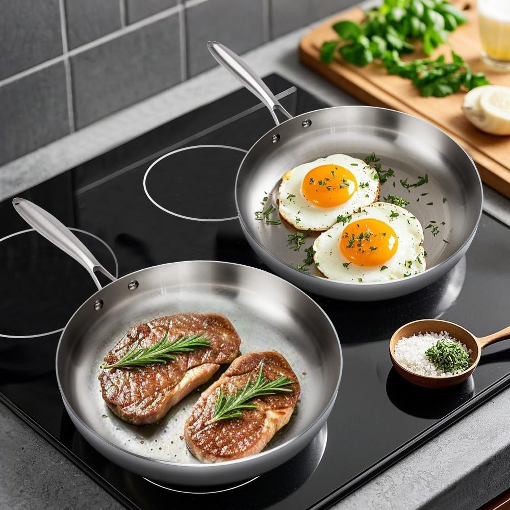 304 Stainless Steel Frying Pan Uncoated NonStick Skillet Steak Pot Kitchen Cookware for Gas & Induction Cooker