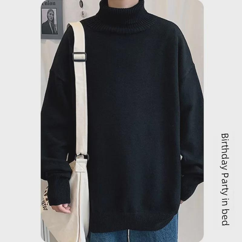 Męski sweter z wysokim dekoltem w stylu koreańskim: Modna koszulka bazowa na jesień/zimę 2022, półdziergana