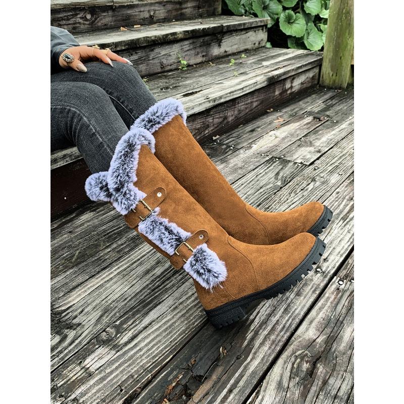 Winter Warm High Snow Boots Women's 2025 New Belt Buckle Plus Size Fleece Thickened Wool Wool Cotton Shoes