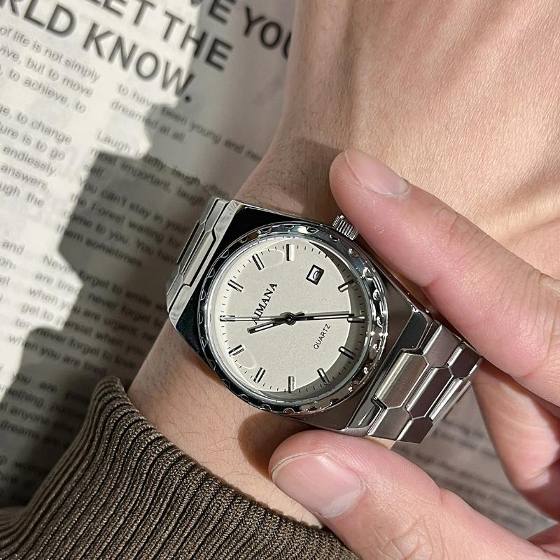 Classic Men Quartz Watch Calendar Display Stainless Steel Band Waterproof Luminous Business Male Wrist Watch