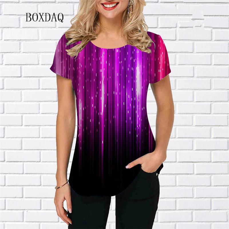 Tie-Dye Farbverlauf Damenmode Rot T-Shirts Kurzarm Rundhals Street 3D-Druck Damen T-Shirts Weiblich Locker Übergroße Oberteile