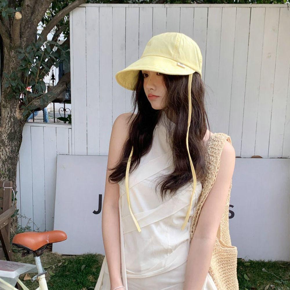Adjustable Striped Peaked Cap Drawstring Women Sun Hat Lightweight Sunscreen Baseball Hat  Outdoor