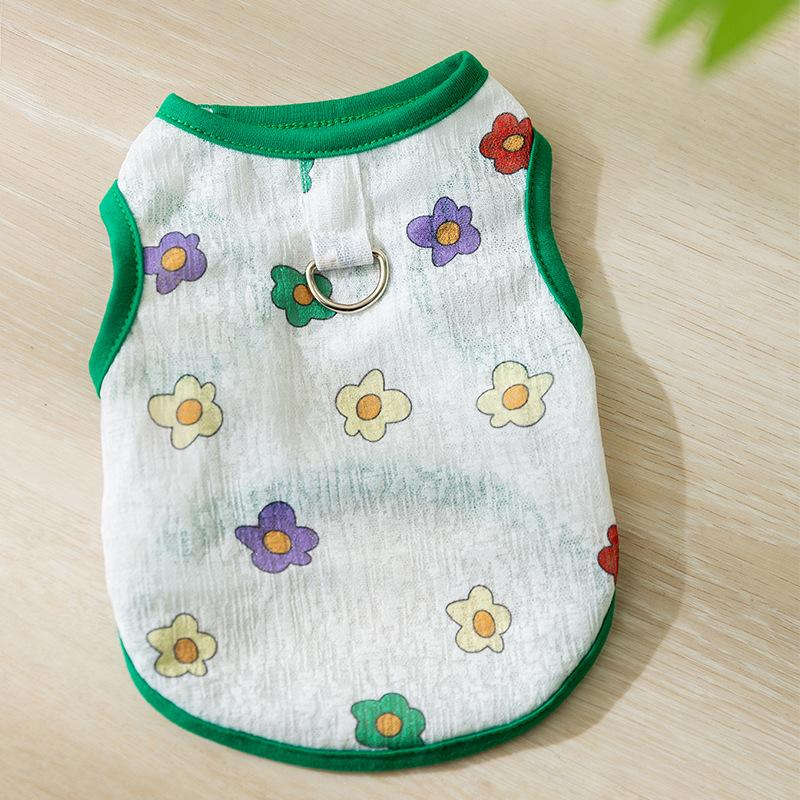 Summer Cute Full of Small Flower Dog Vest Breathable Mesh Can Pull Small Dog Cat Pet Clothes