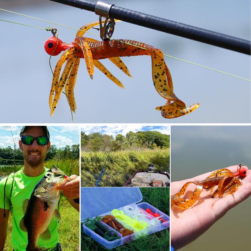 Soft Fishing Lure with Fishing Hook Set Worm Bait Jig Hook with Free Box for Saltwater Freshwater