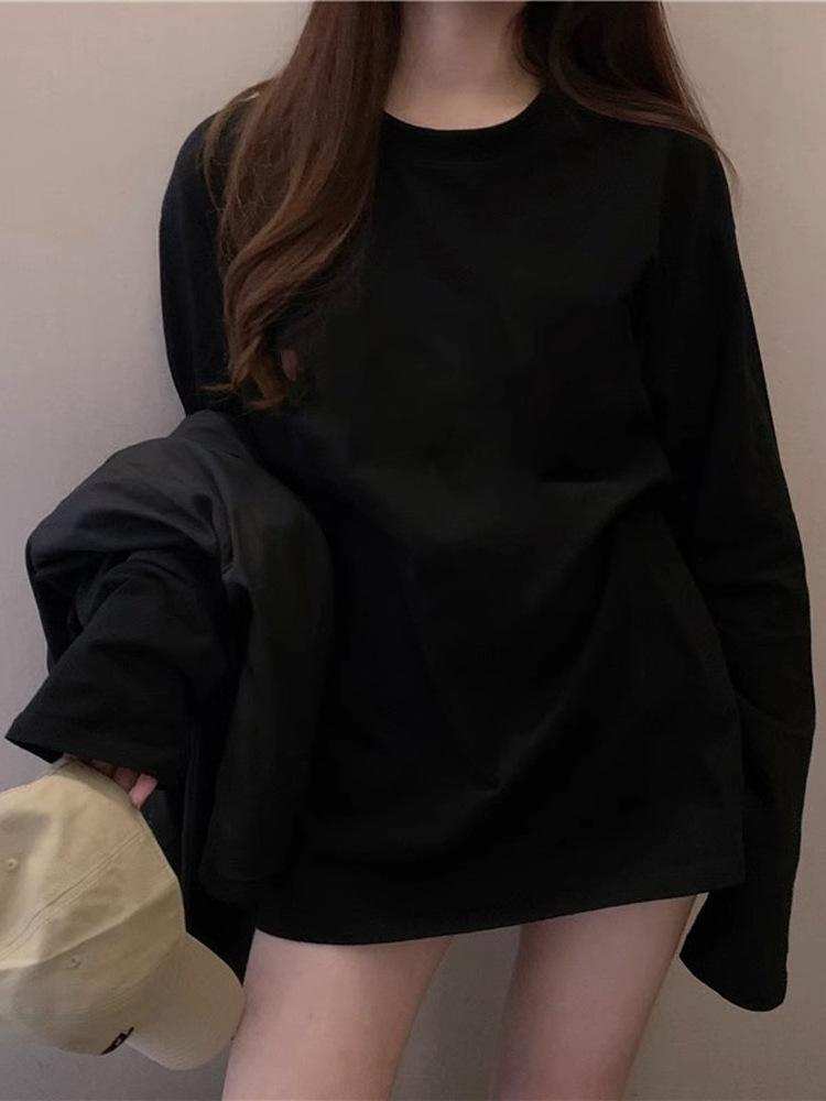 White T-shirt women s autumn new loose inner bottoming shirt long-sleeved student versatile top women s fashion M чёрный