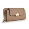 Hiroko Koshino Women's Long Wallet with Large Capacity, Flap Closure, Front Pocket, and Brooch (Beige)
