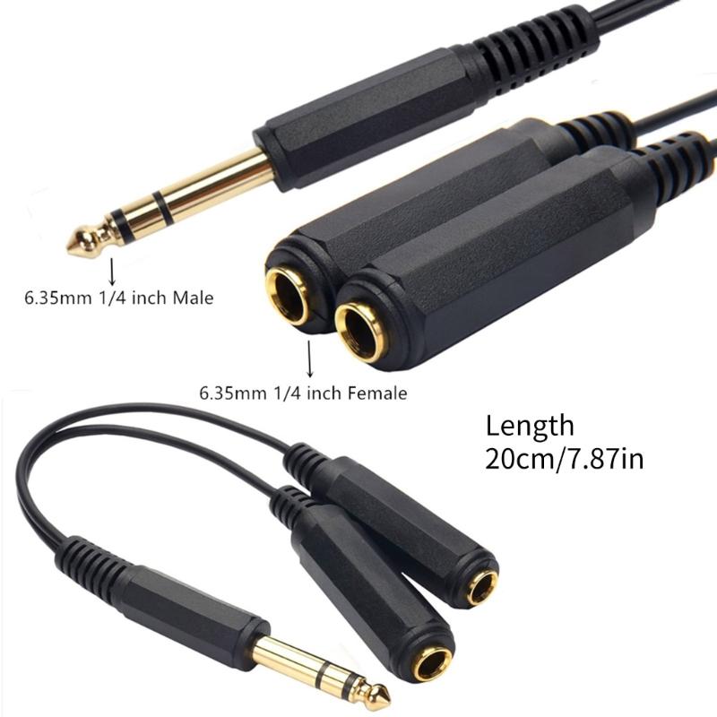 6.35mm 1/4Inch Male Stereo to Two TRS Female Sound Cable Y Splitter Adapter for Headphones and Speakers