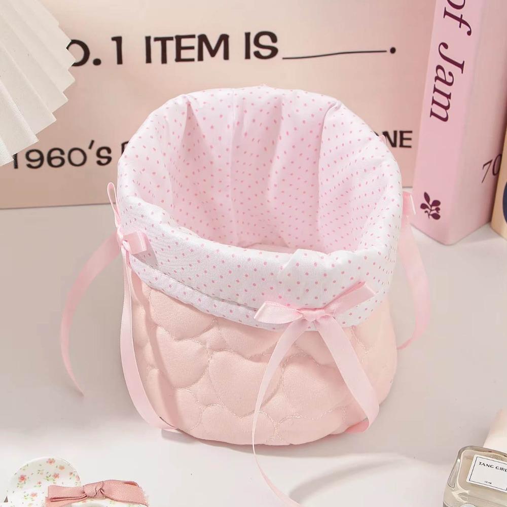 Cute Love Storage Box Bow Quilting Cotton Organizer Box Cartoon High-capacity Storage Frame Home Decoration