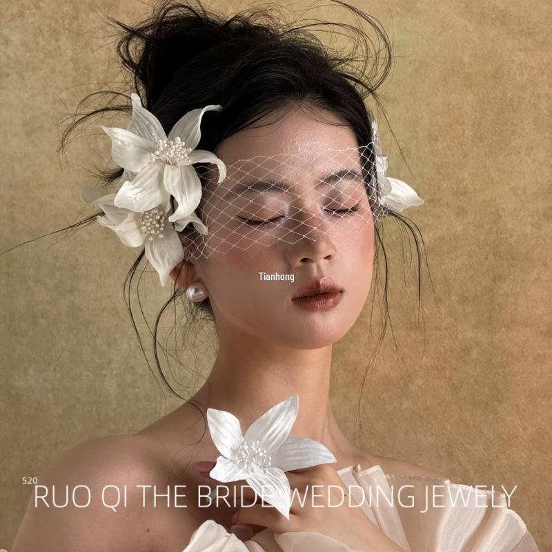 Mori Floral Mesh Hair Clip Headdress for Brides & Photography Styling.
