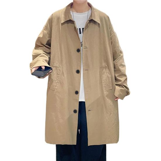Herren Windbreaker Mantel Revers Langarm Knopfleiste Trenchcoat mit Taschen