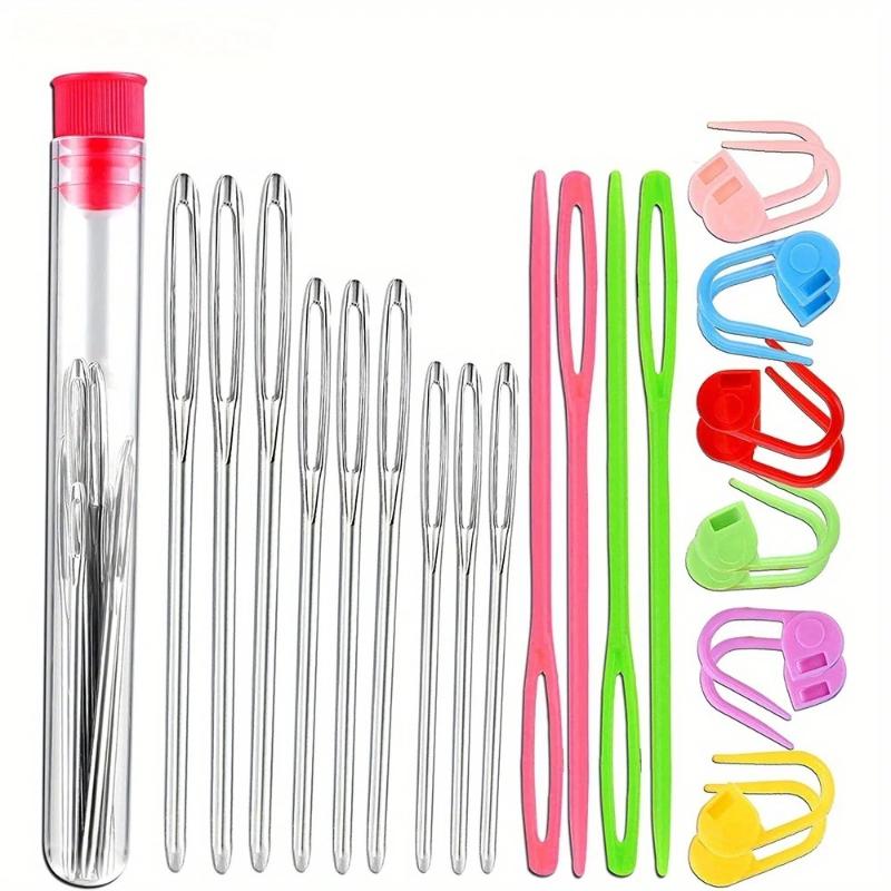 

Knitting Needles & Stitch Markers Set - Large Eye Yarn Needles with Plastic Stitch Holders for Crocheting
