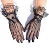 Women's Short Lace Gloves Sheer Mesh Tulle Wrist Length Gloves with Bow Wedding Bridal Fishnet Gloves Opera Tea Party Accessory