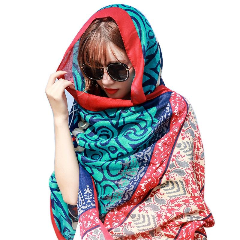Summer Cotton and Linen Ethnic Wind Travel Scarf Holiday Sunscreen Scarf Big Shawl Female Beach Towel