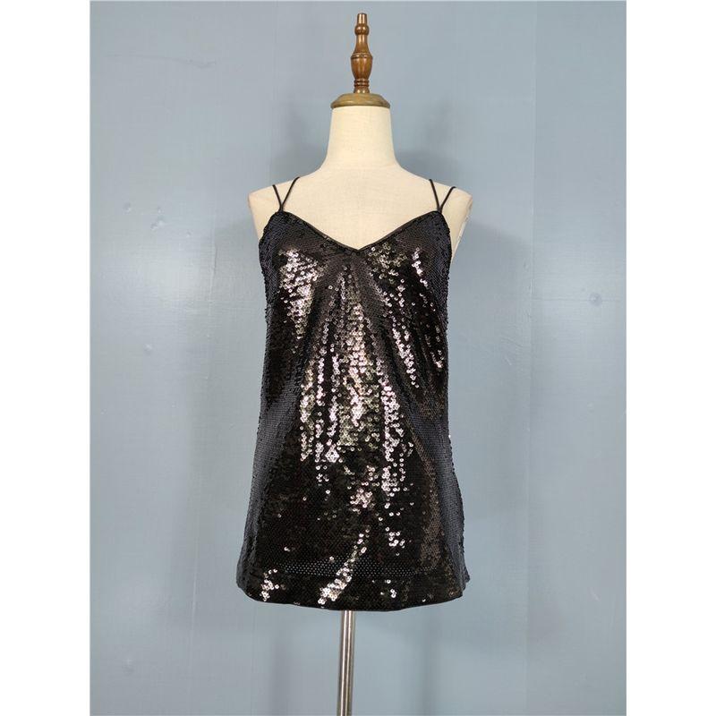 Export Single H Home Sequined Suspender All-Matching Graceful Sexy Sexy Disco Nightclub Stylish Inner Wear Outer Wear Tops Female