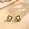 European Retro Pearl Irregular Geometric Stainless Steel Ear Studs